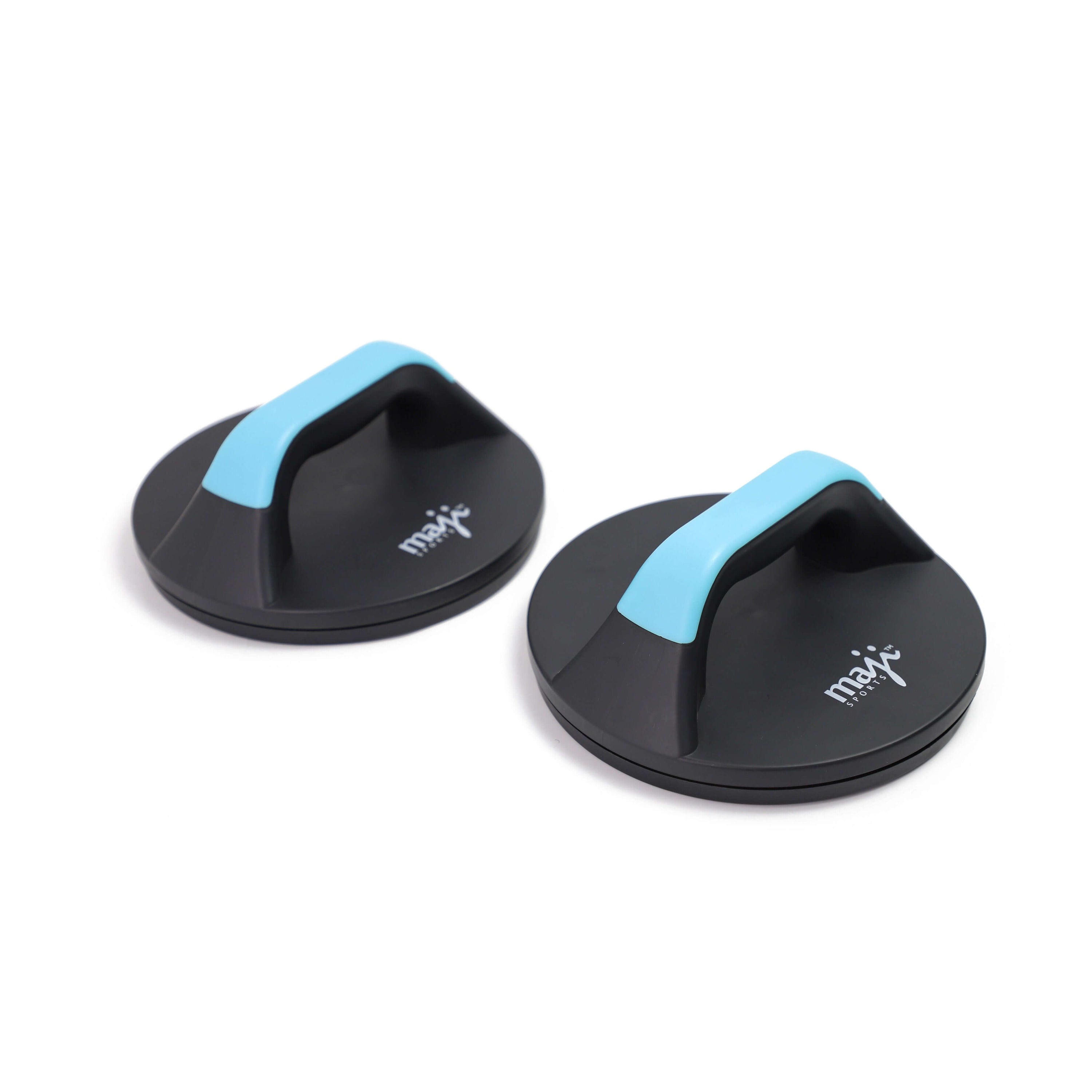 Pair of black and blue hand exercisers on a white background