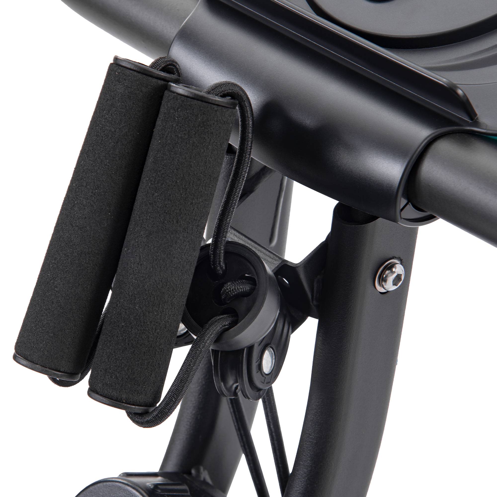 Close-up of black bike handlebar with grips on a white background