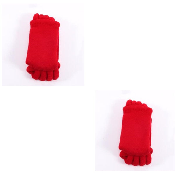 Red foot-shaped socks on a white background