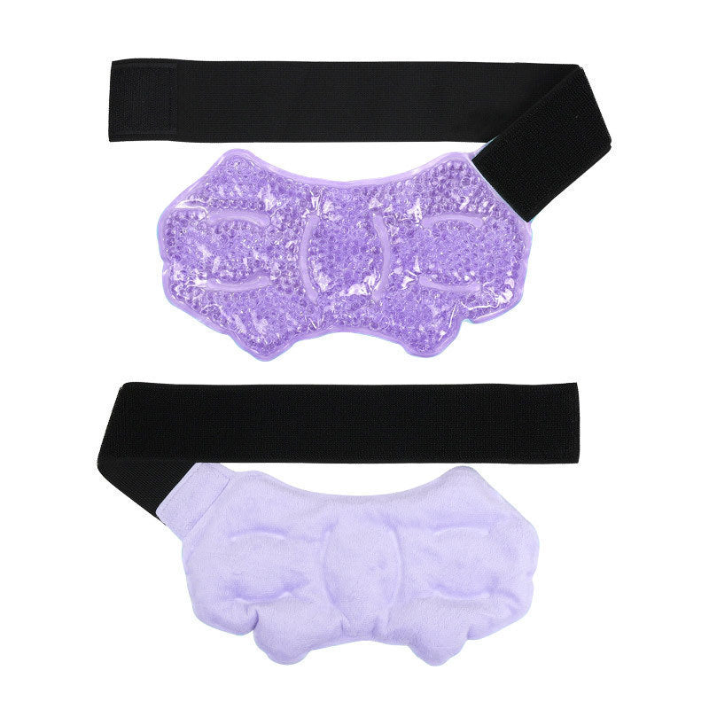 Set of purple eye mask and gloves with black headbands on a white background