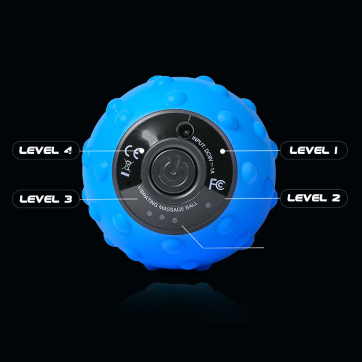 Blue massage ball with control panel on a black background