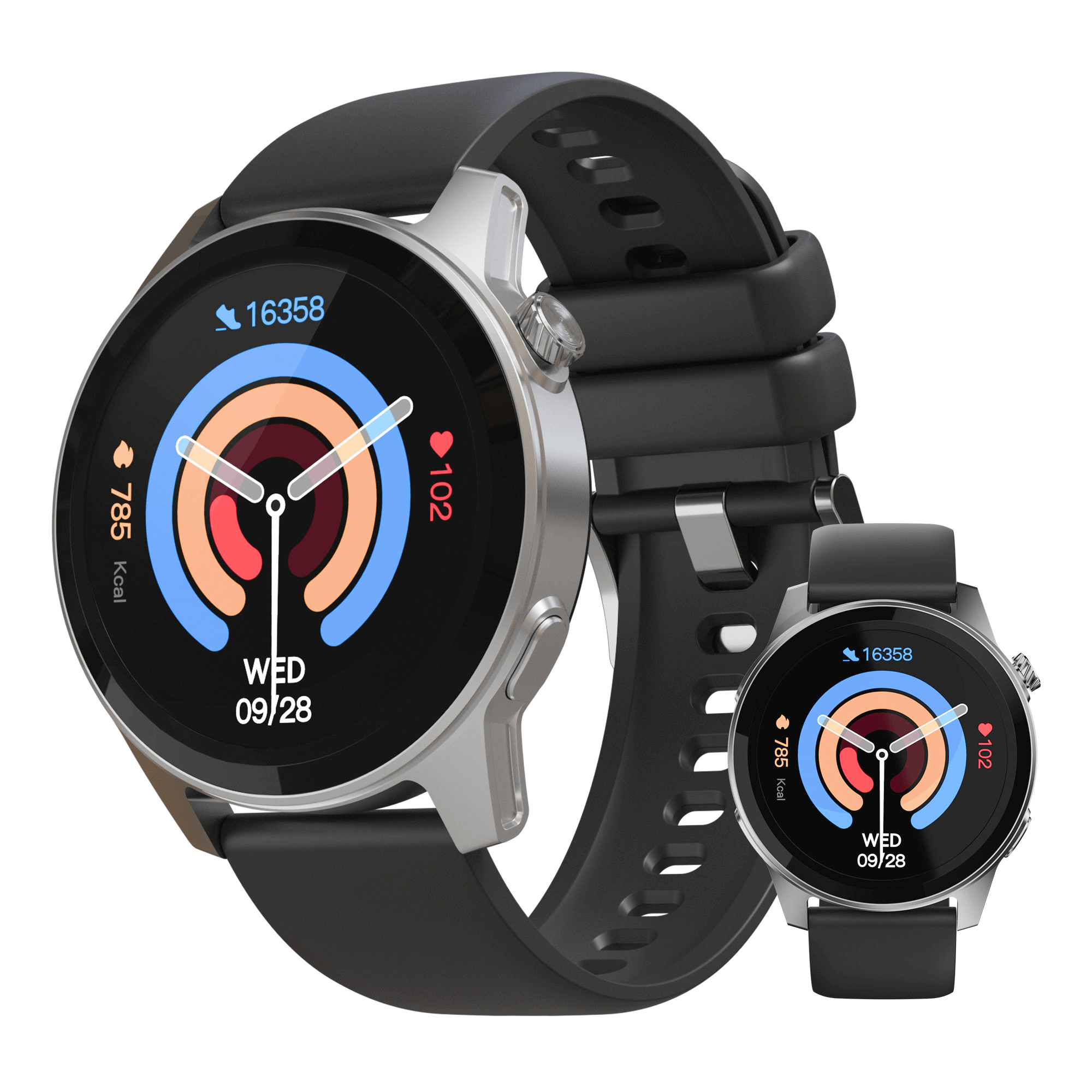 Smartwatch with black band on a white background