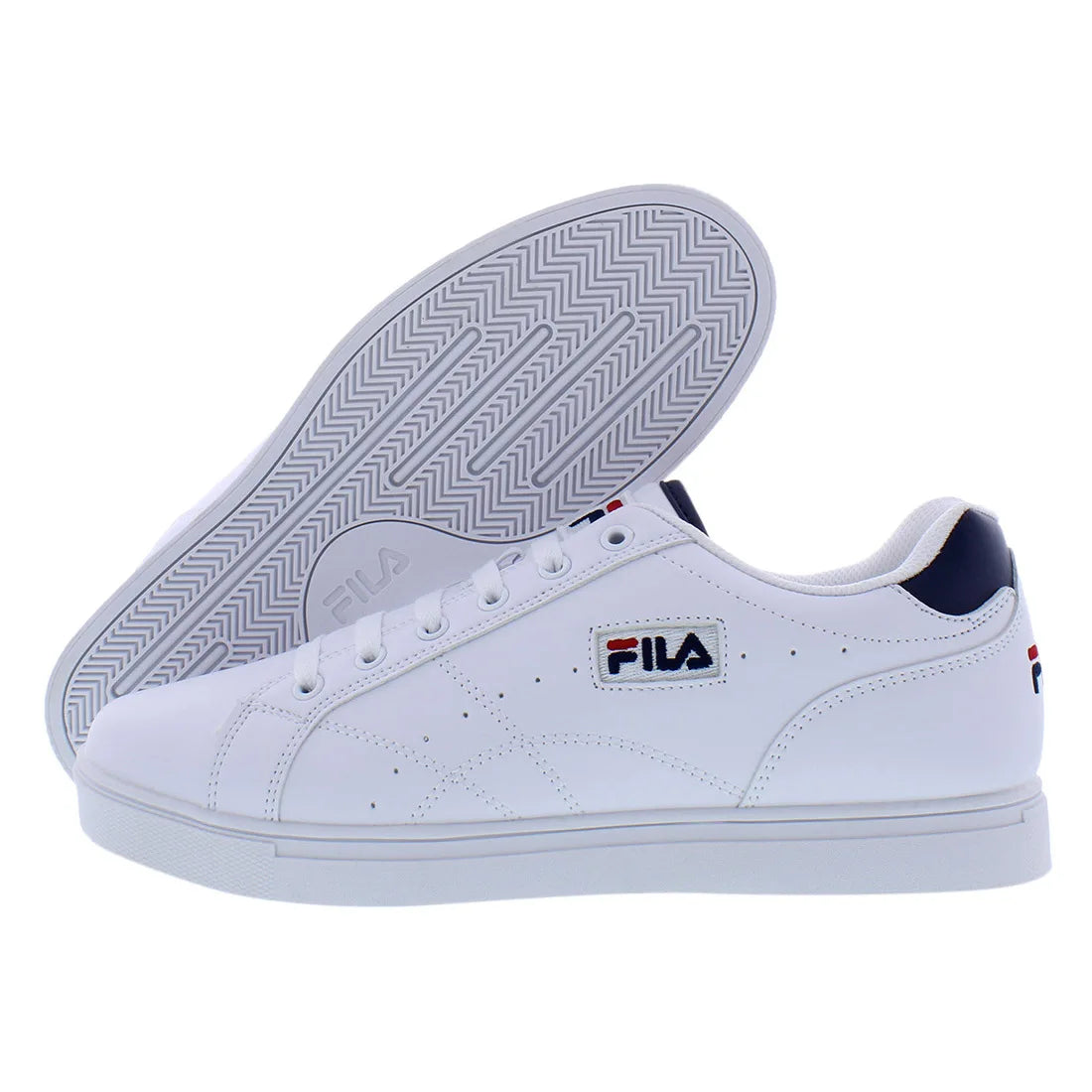 White sneakers with a visible Fila logo on a white background