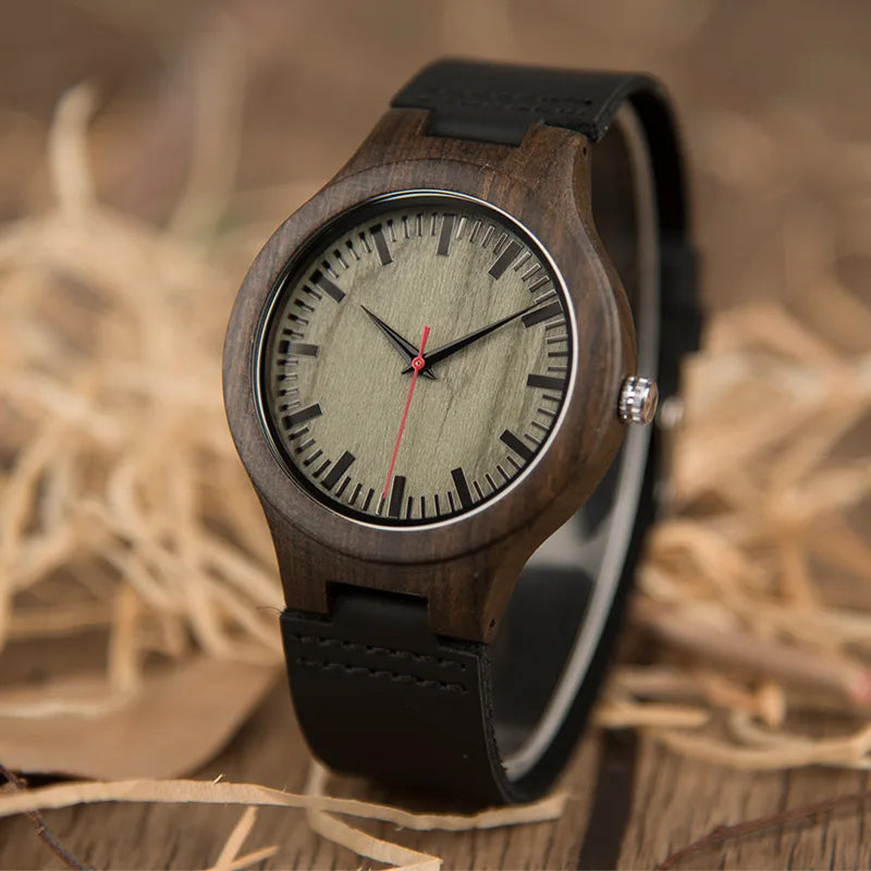 Men’s Wooden Quartz Watch with Leather Band