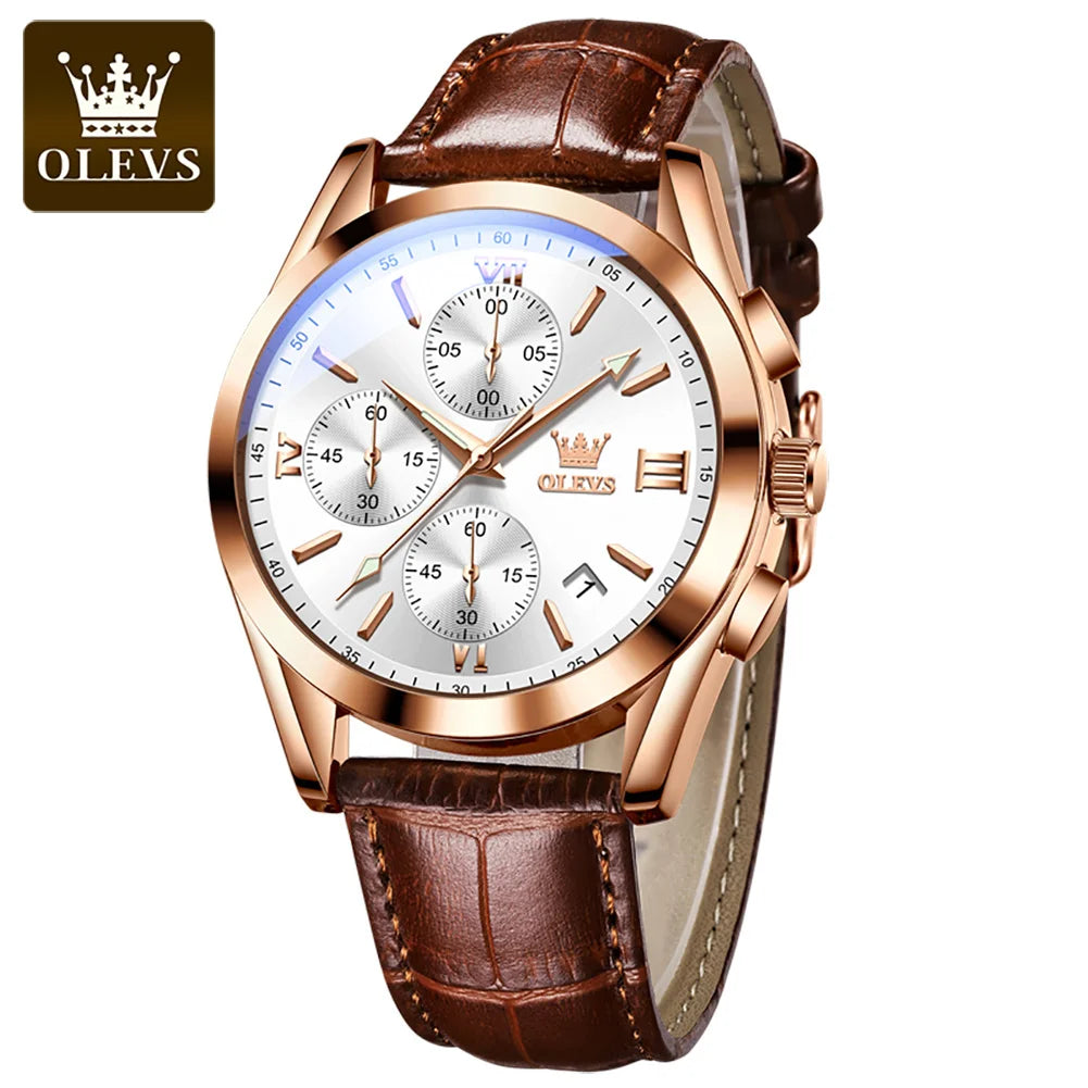 OLEVS 2872 Men’s Quartz Watch with Leather Strap