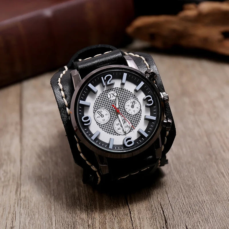 Men’s Retro Quartz Watch with Leather Band