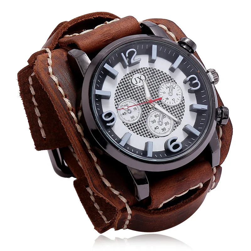 Men’s Retro Quartz Watch with Leather Band