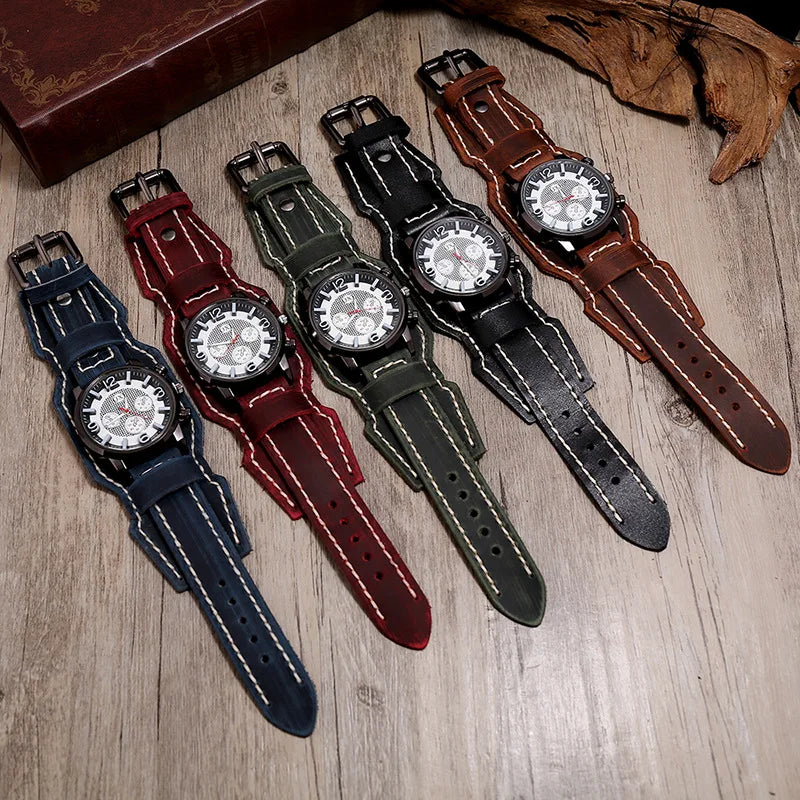 Men’s Retro Quartz Watch with Leather Band