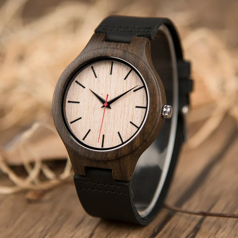 Men’s Wooden Quartz Watch with Leather Band