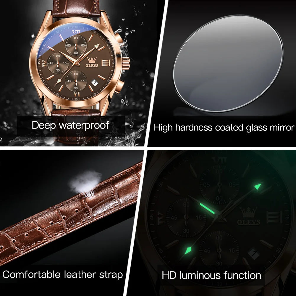 OLEVS 2872 Men’s Quartz Watch with Leather Strap