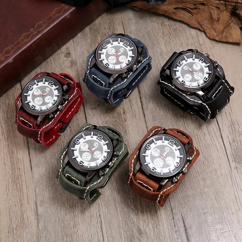 Men’s Retro Quartz Watch with Leather Band