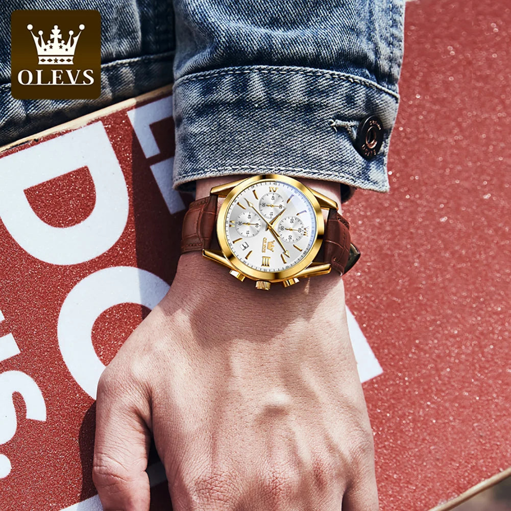 OLEVS 2872 Men’s Quartz Watch with Leather Strap