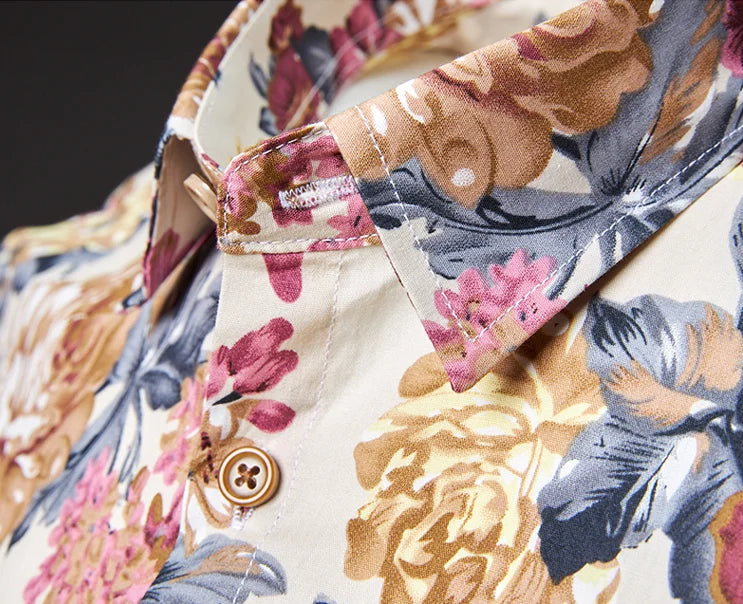 Close-up of a floral patterned fabric with a button detail