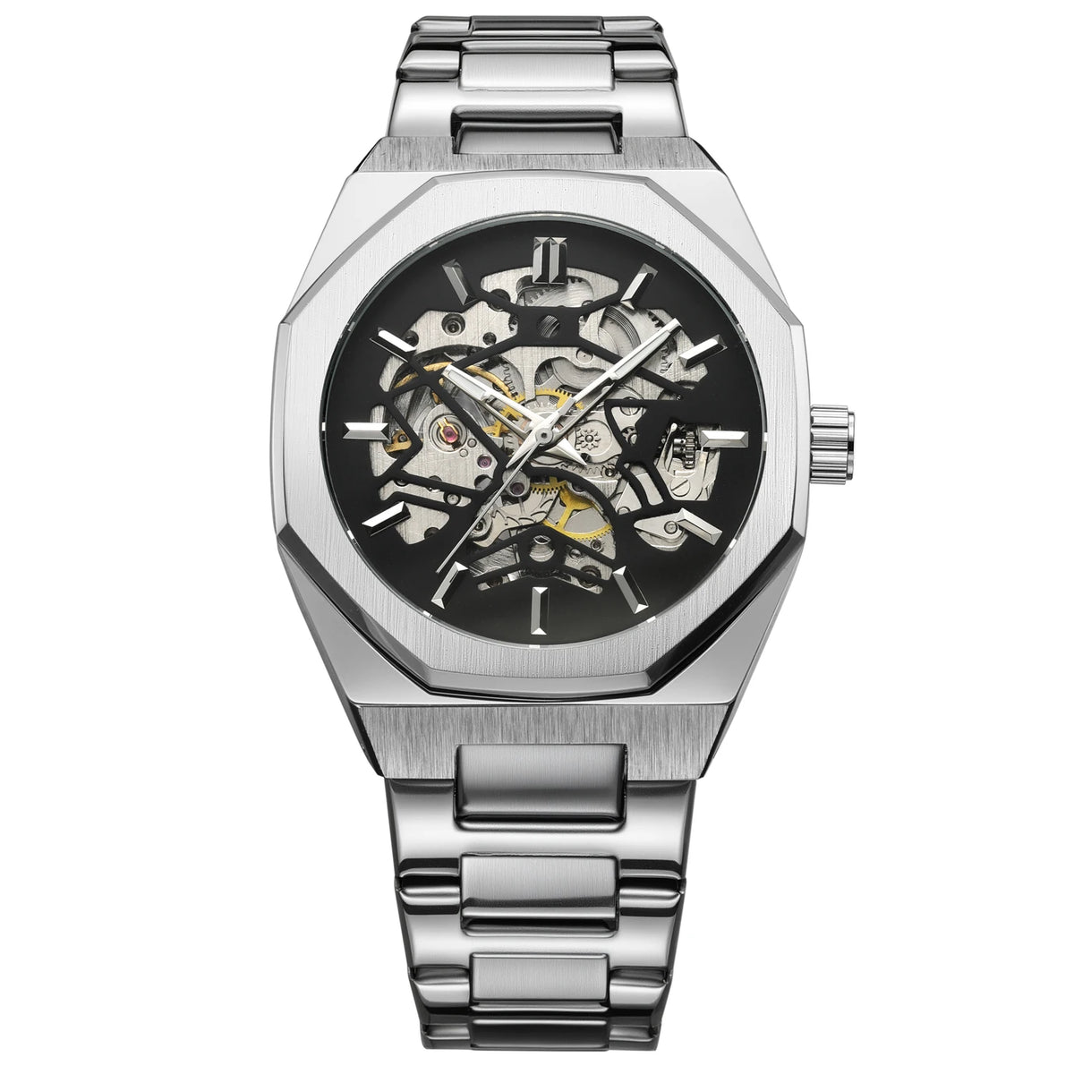 Men’s Skeleton Automatic Watch with Stainless Steel Band