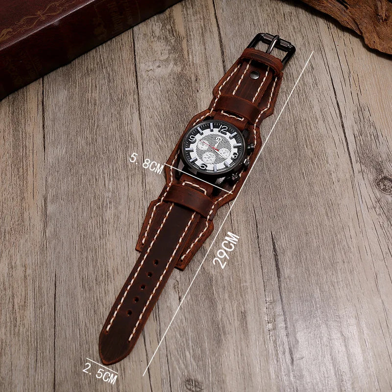 Men’s Retro Quartz Watch with Leather Band
