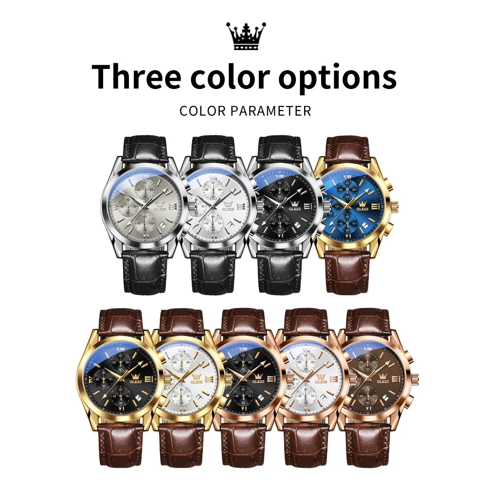 OLEVS 2872 Men’s Quartz Watch with Leather Strap
