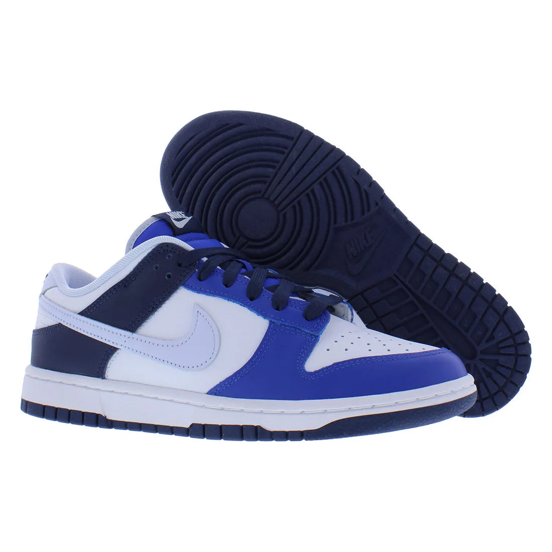 Blue and white sneakers with a Nike logo on a white background