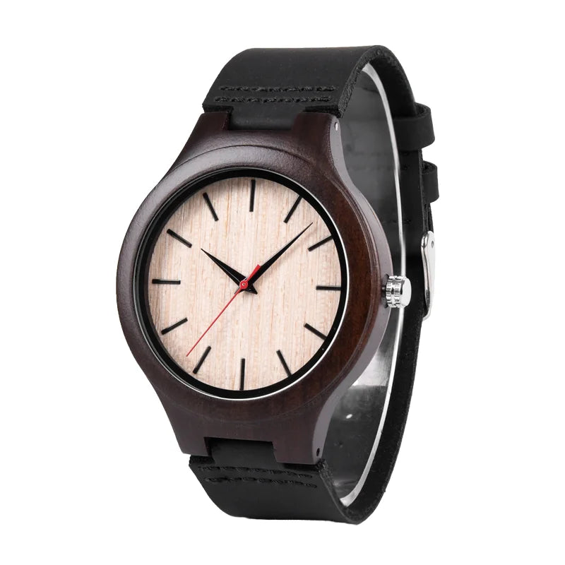 Men’s Wooden Quartz Watch with Leather Band