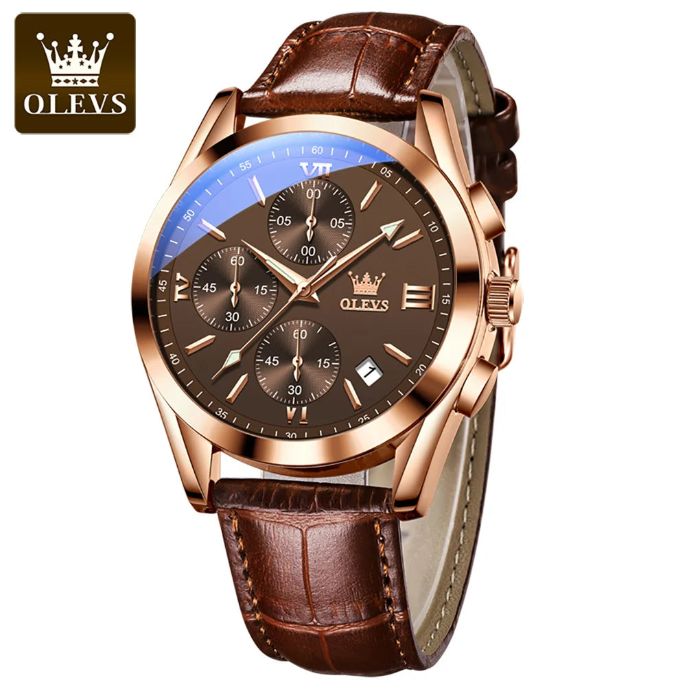 OLEVS 2872 Men’s Quartz Watch with Leather Strap