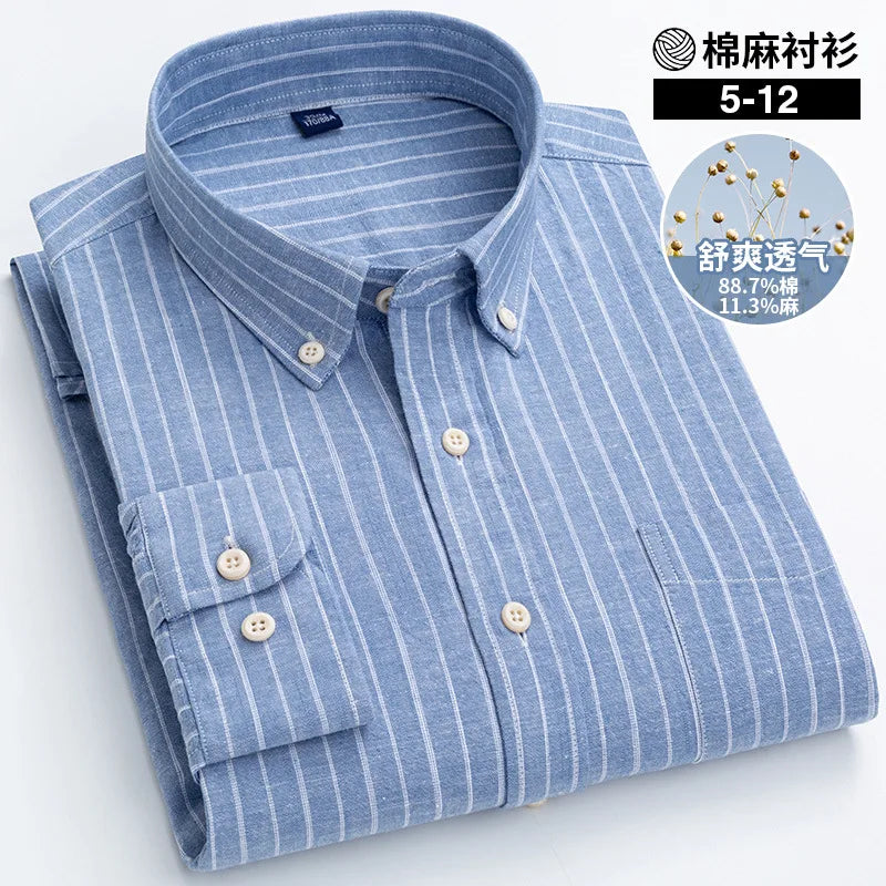Blue striped shirt with buttons on a white background