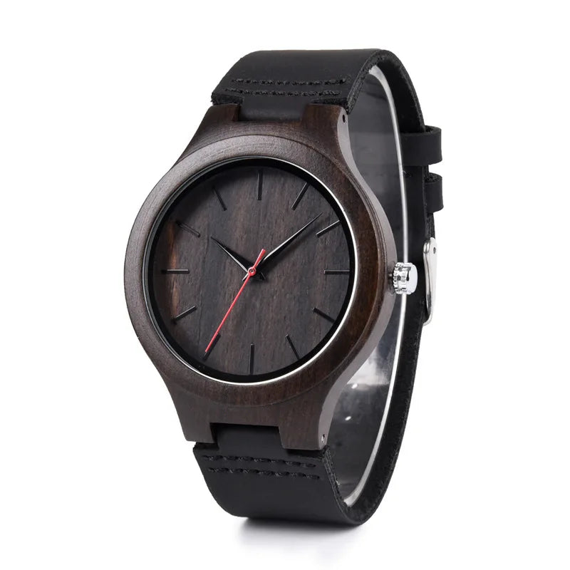 Men’s Wooden Quartz Watch with Leather Band