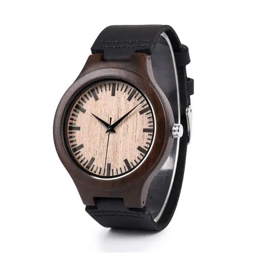 Men’s Wooden Quartz Watch with Leather Band