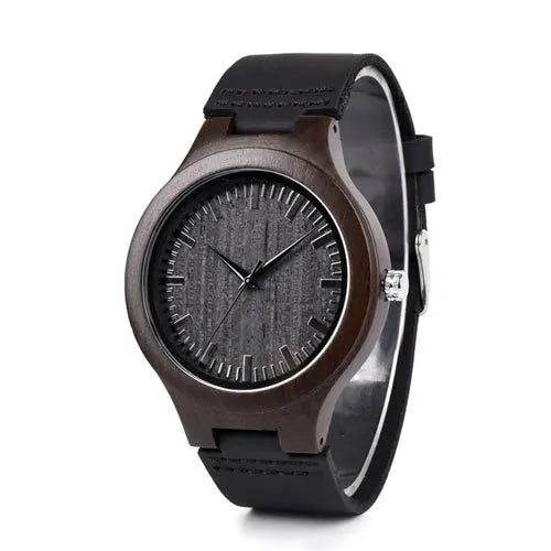 Men’s Wooden Quartz Watch with Leather Band