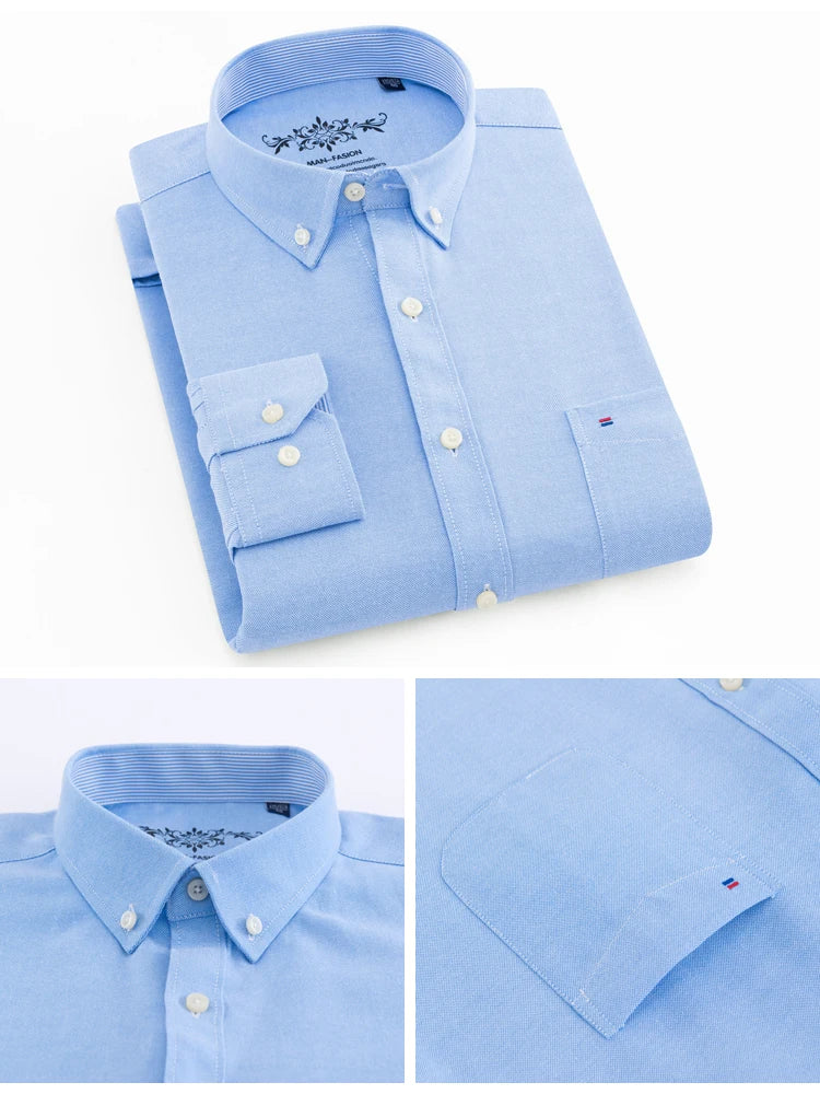 Light blue dress shirt with button details on a white background
