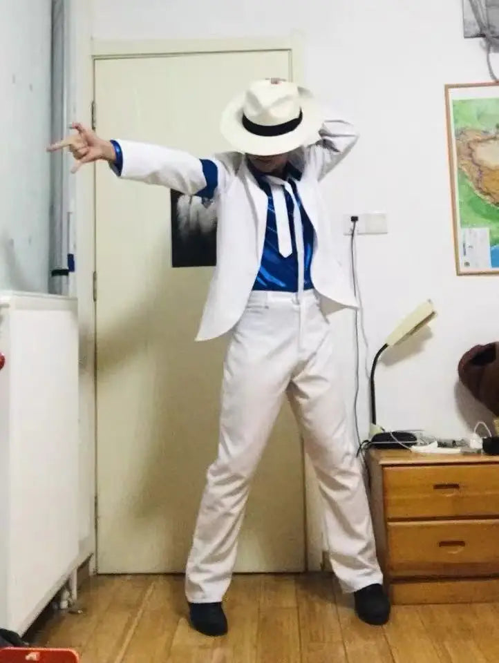 Smooth Criminal-Inspired White Pinstripe Costume Suit
