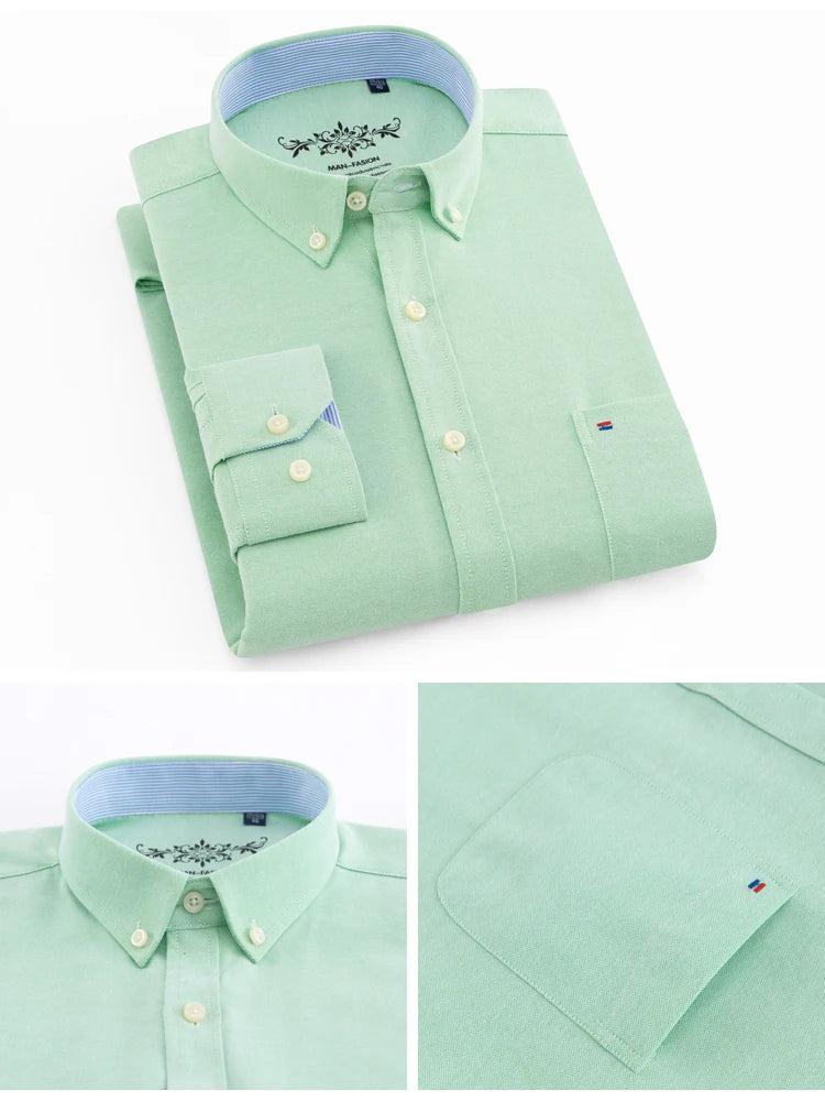 Light green dress shirt with a collar detail on a white background