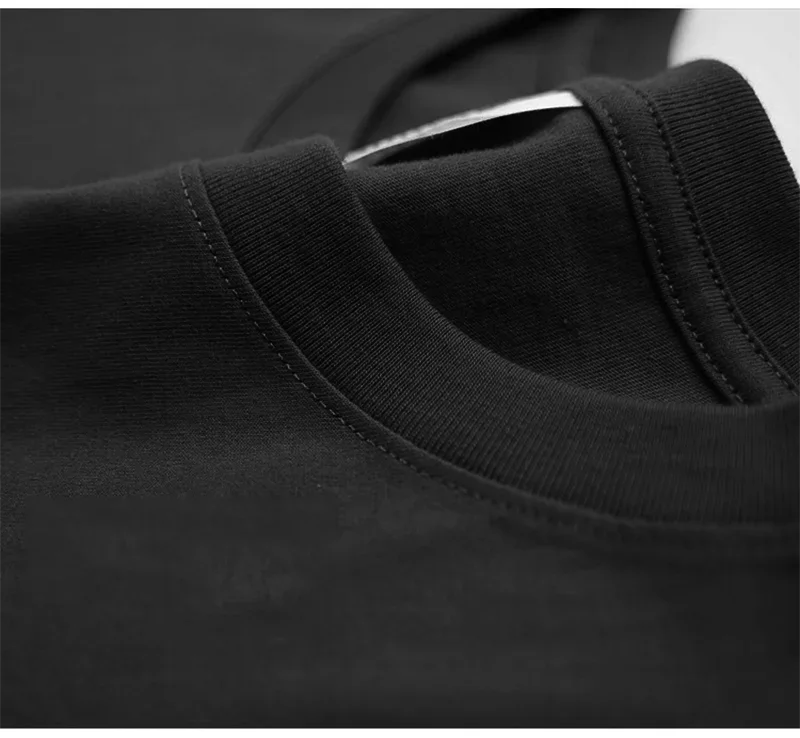 Close-up of a black sweatshirt collar with a metal button.
