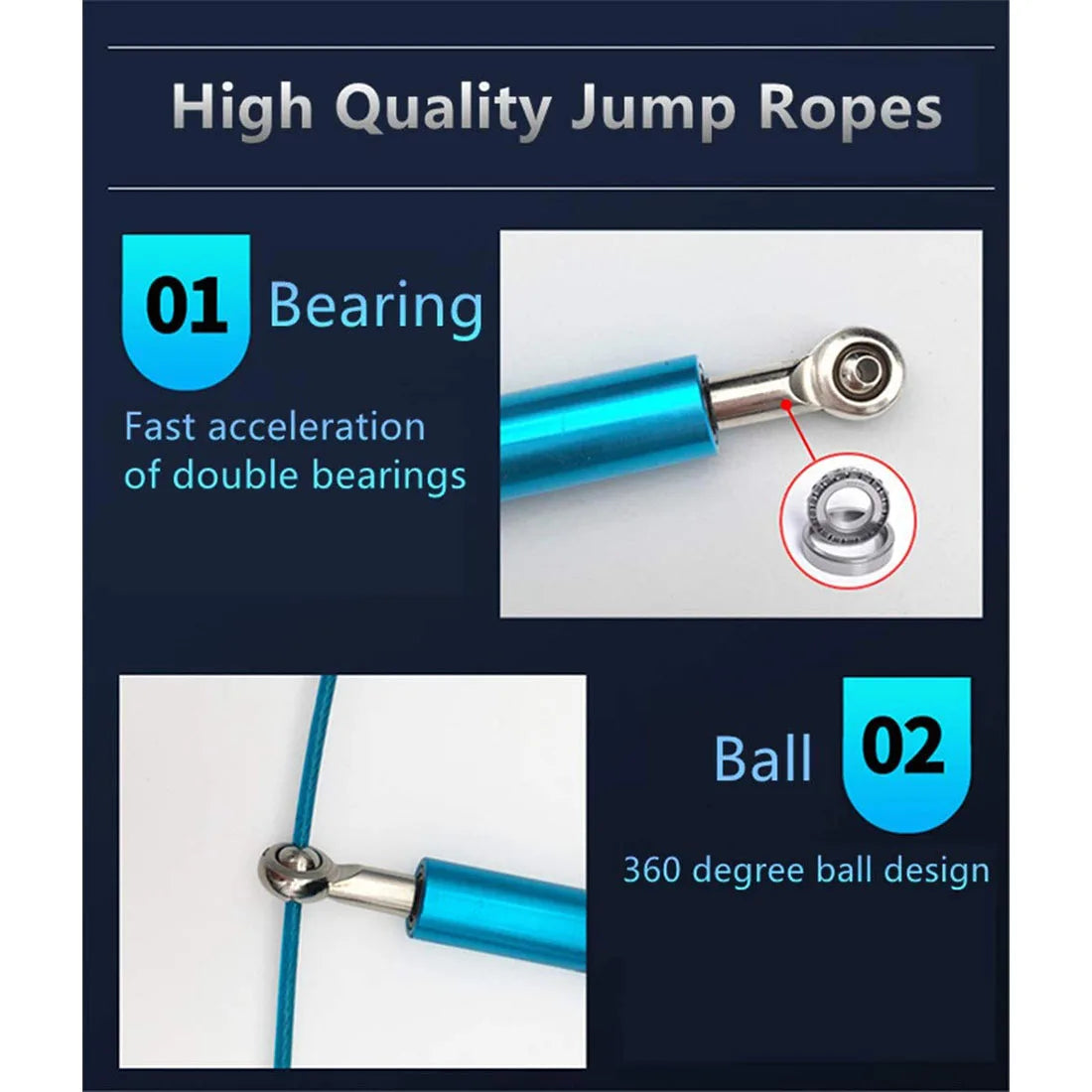High quality jump ropes with detailed features on a dark blue background