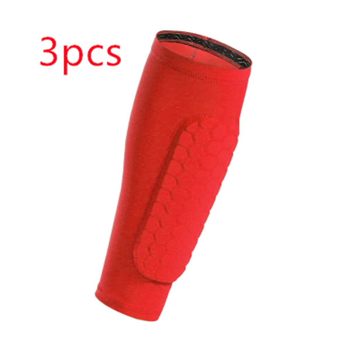 Red shin guard with '3pcs' text on a white background