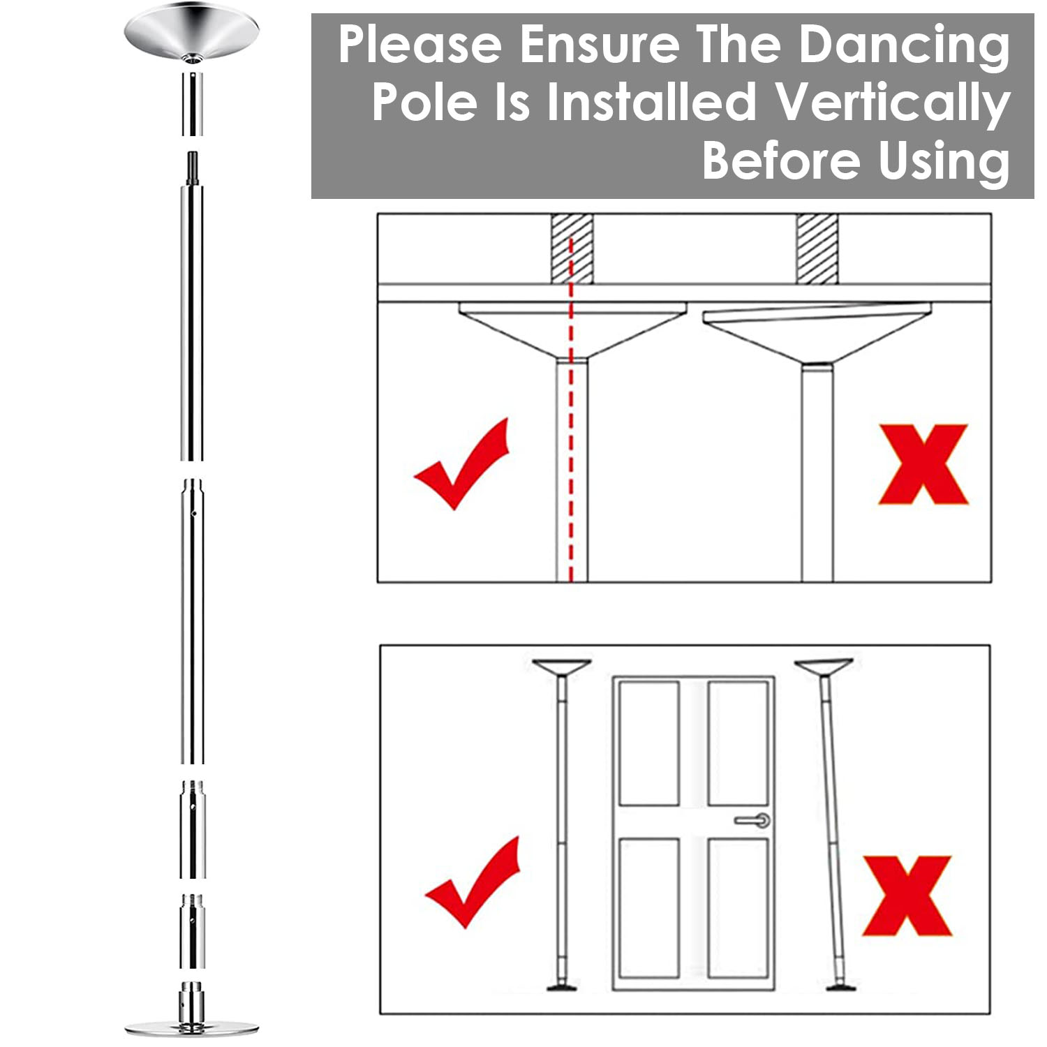 Dancing pole with installation instructions on a white background