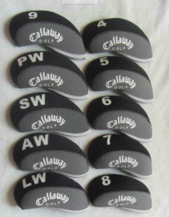 Callaway golf club head covers with numbers on a white background