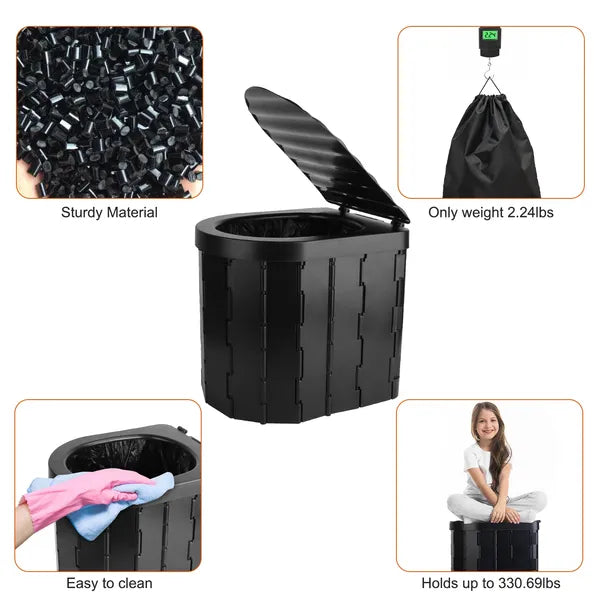 Black compost bin with features highlighted on a white background