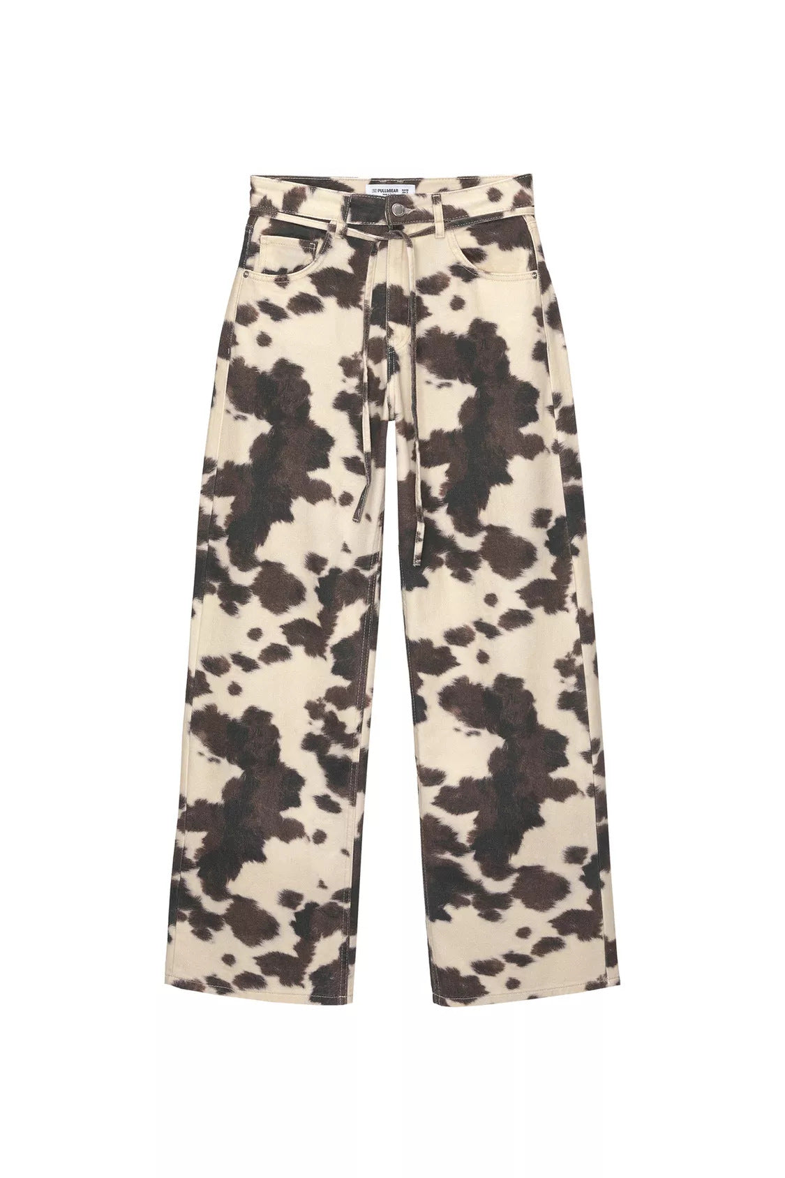Cow print pants on a white background