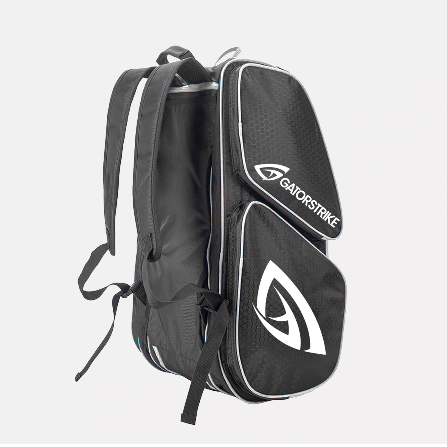 Black backpack with Gator Strike logo on a white background