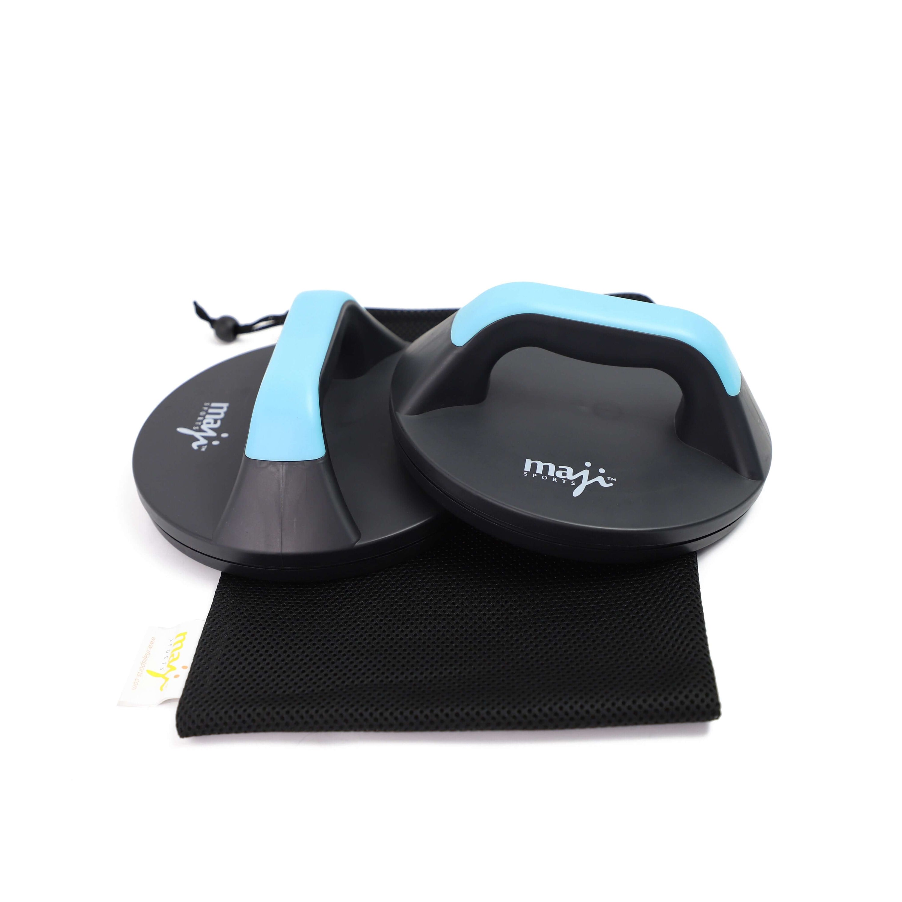 Black and blue rotating push-up equipment with Maji  branding on a white background