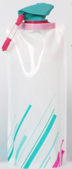Clear water bottle with colorful lid and straw on a white background