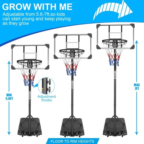 Basketball hoop with adjustable height feature on a white background
