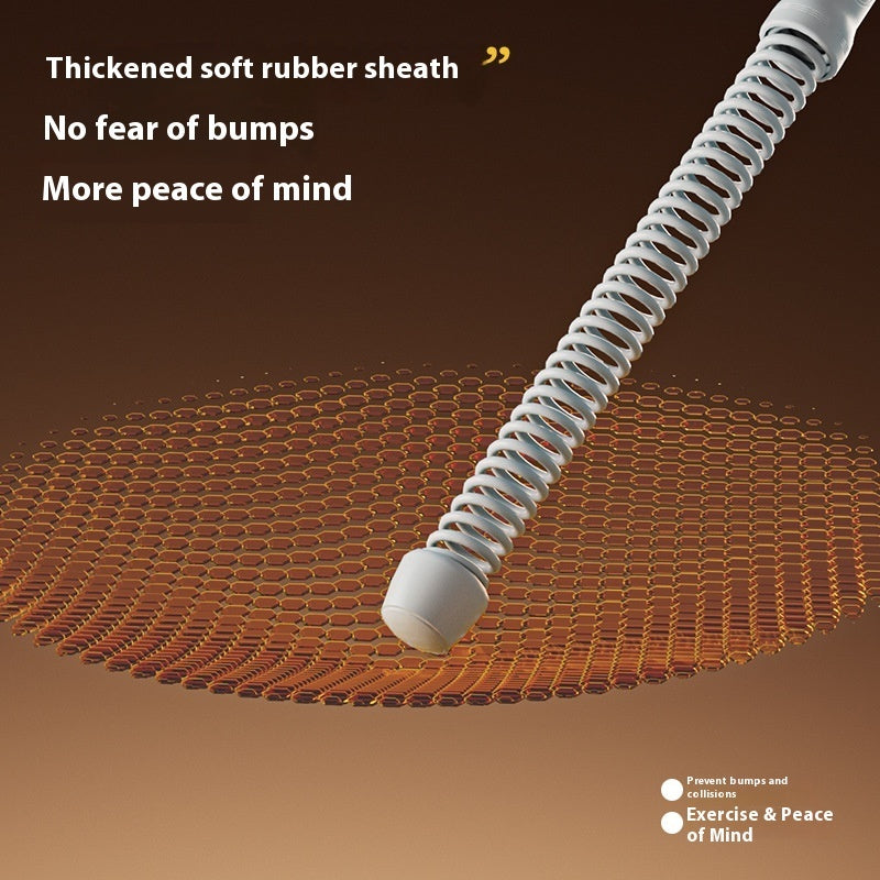 Thickened soft rubber sheath on a brown background with text about comfort and peace of mind.