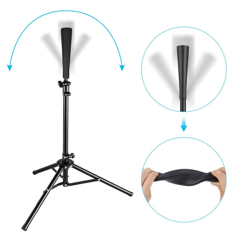 Black stand with adjustable arm and attachments on a white background
