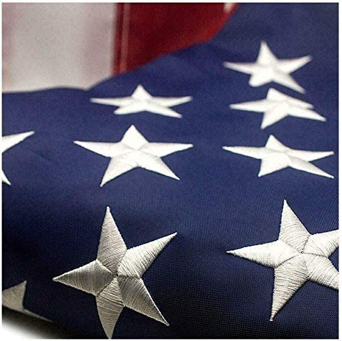 Close-up of American flag with white stars on blue background