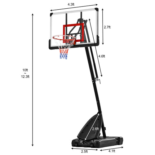 Basketball hoop with dimensions labeled on a white background