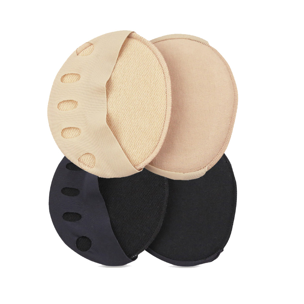 Beige and black silicone foot pads on a white background