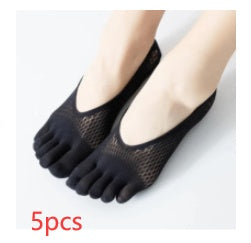 Set of black five-finger socks with '10pcs' text on a white background