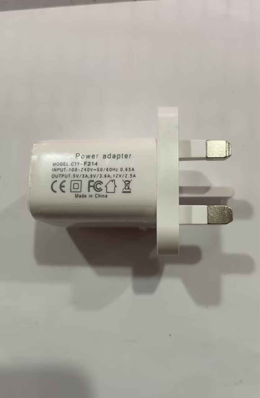 Power adapter on a white background