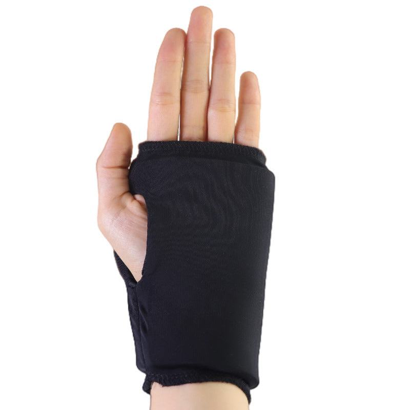 Black wrist support brace on a white background