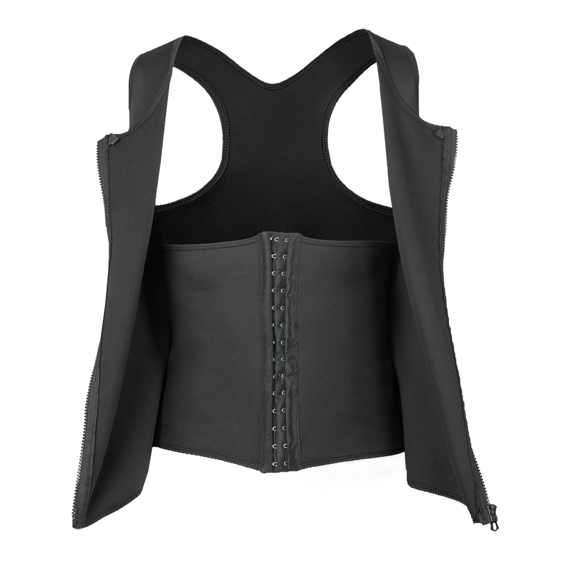 Black waist trainer with a jacket on a white background